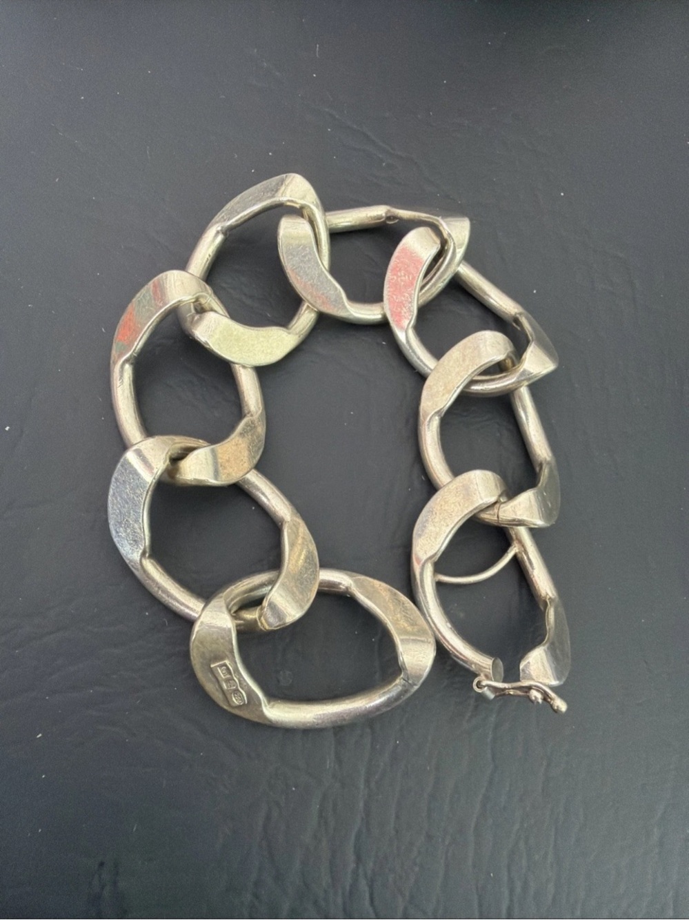 Bold sterling silver link bracelet- Italian made- 61 grams